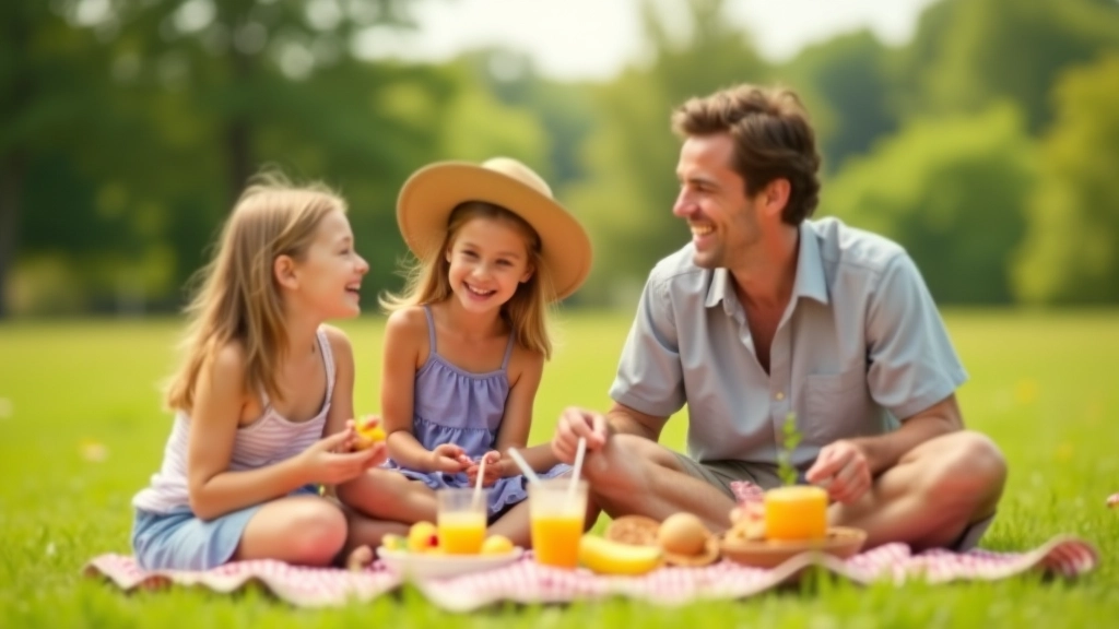 Famille en pique-nique à la campagne avec enfants heureux