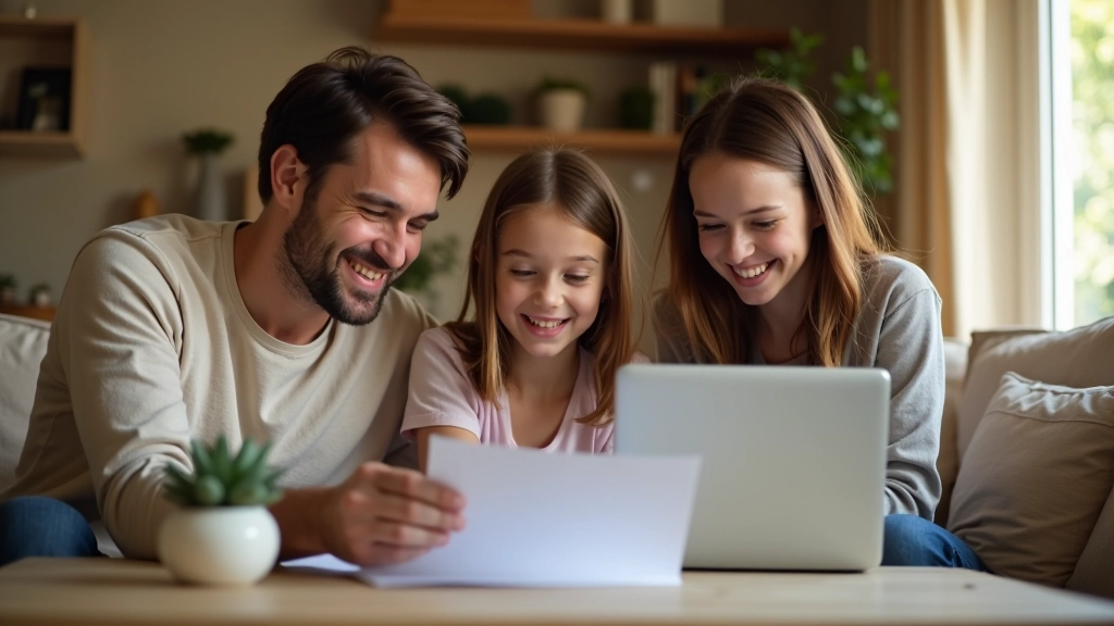 Famille planifiant ses vacances avec un budget détaillé à domicile