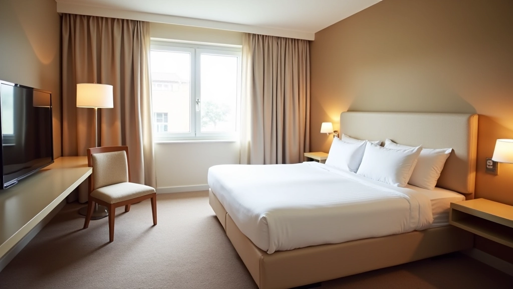 Chambre d'hôtel confortable avec lit double et vue panoramique