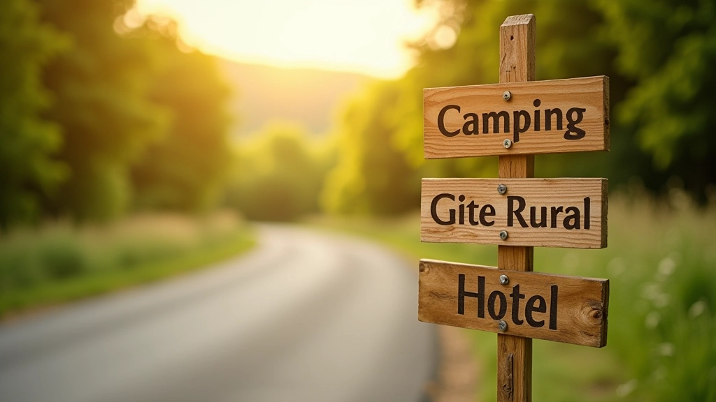 Comparaison camping, gîte, hôtel, panneaux informatifs français